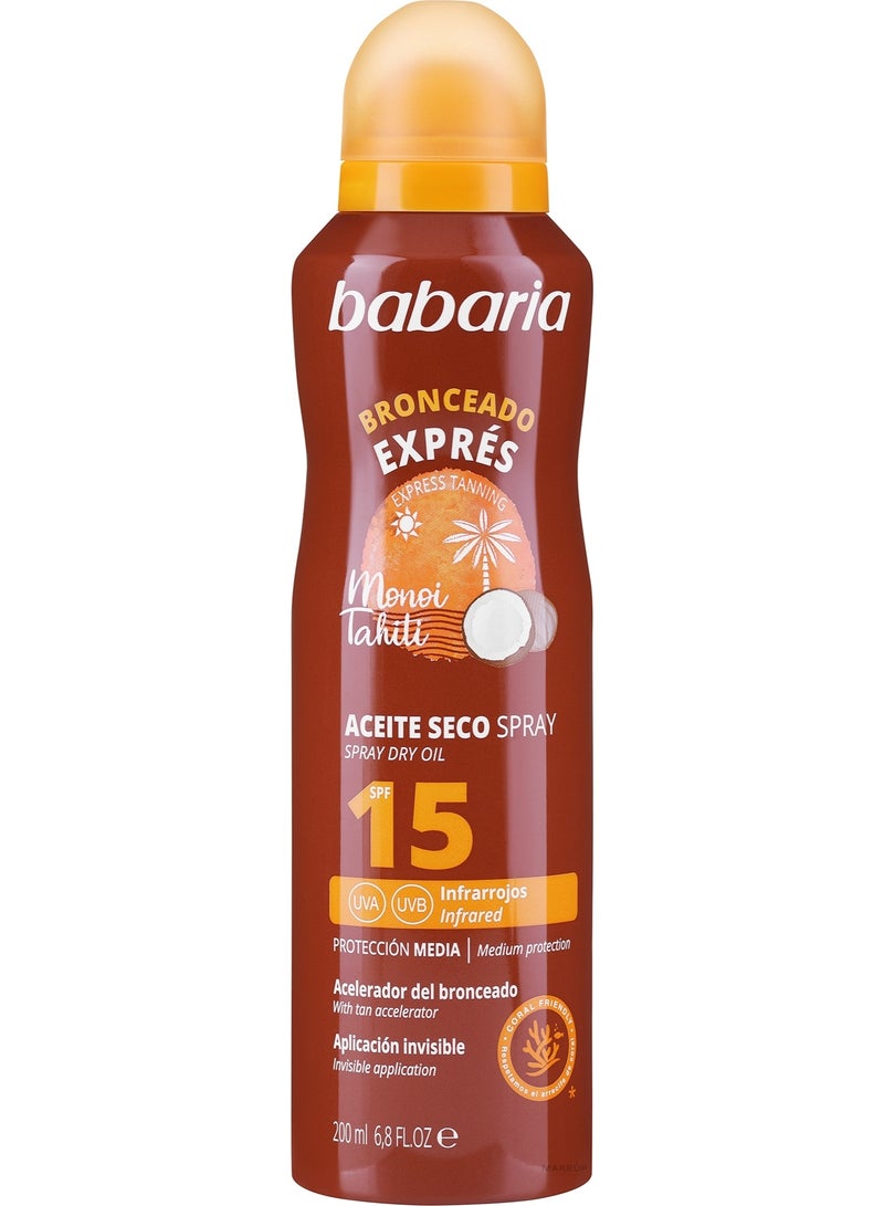 Bronceado Express Monoi Tahiti Spray Dry Oil SPF 15 Medium Protection 200ML